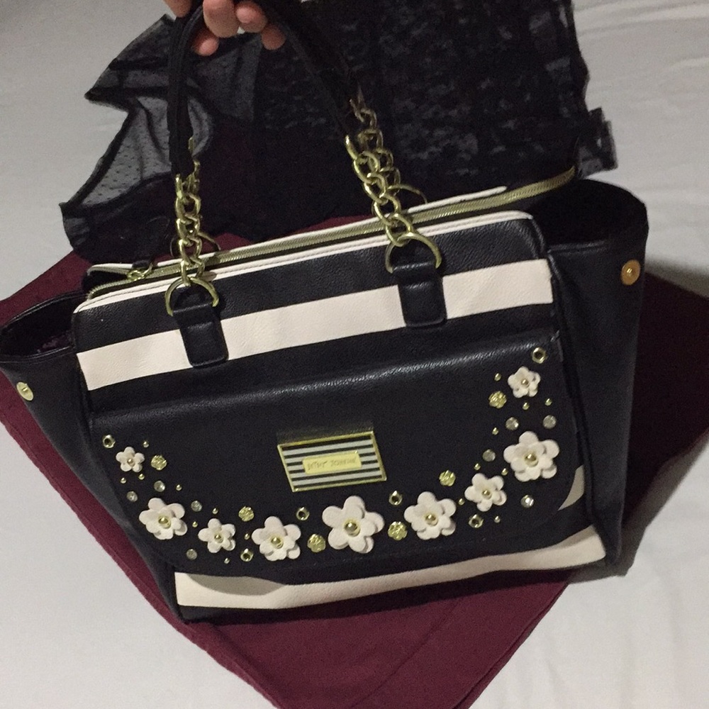 Gold black and white Betsey Johnson Satchel